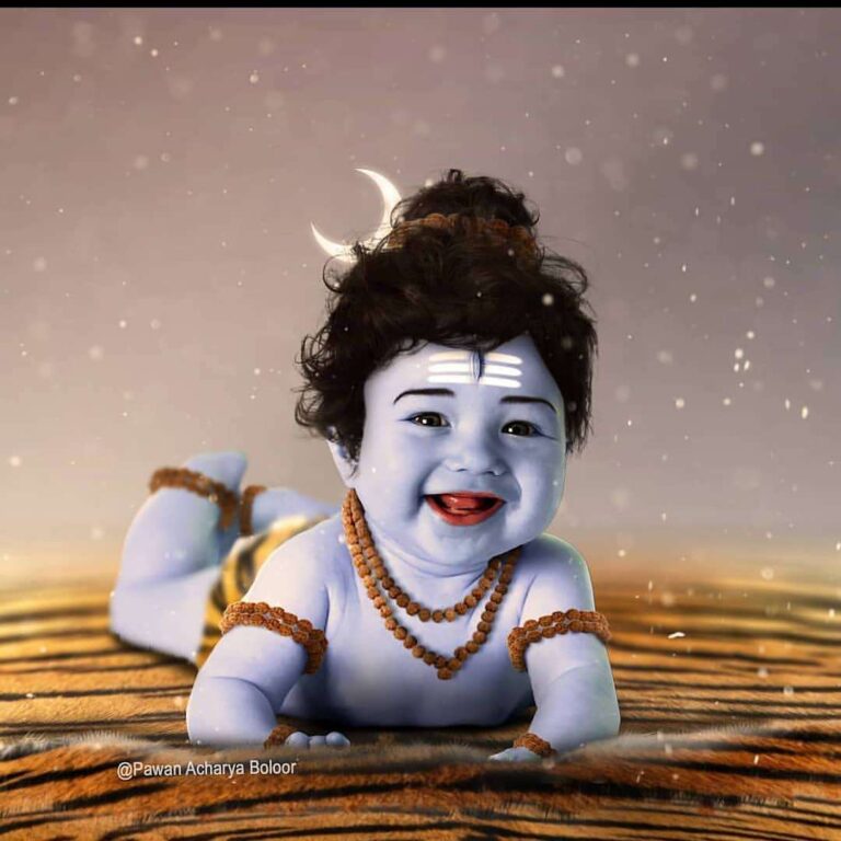 Premium Photo  Baby lord shiva running with a baby calf on sky blue  background generative ai
